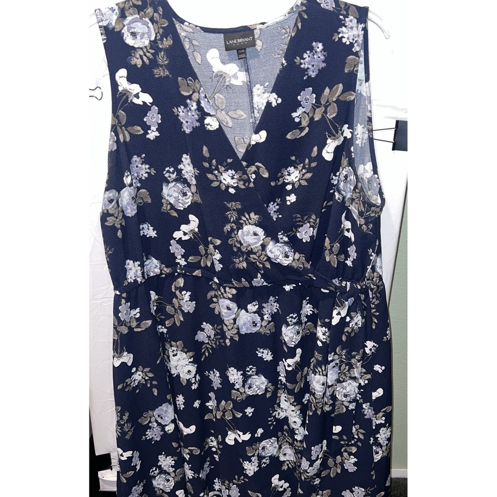 Lane Bryant Dress Womens 22/24 Plus Navy W/ White Floral Sleeveless Faux Wrap